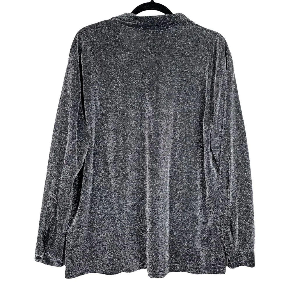 Vtg C.B. Studio Womens Silver Metallic Button Down Sparkle Holiday Top